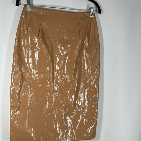 Topshop Tan Beige Vinyl Midi Pencil Skirt - Picture 4 of 10
